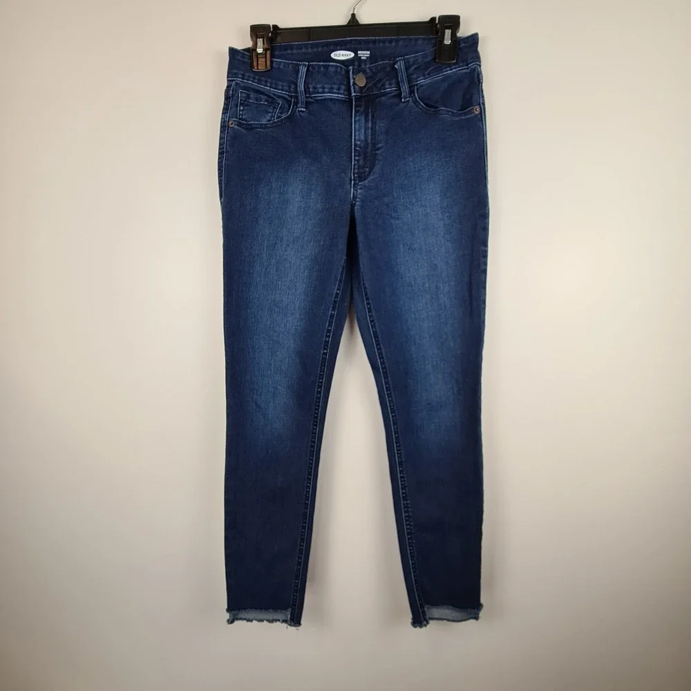 Old Navy Rockstar Super‎ Skinny Ankle Jeans Women's Size 4 Blue Mid Rise Raw Hem
